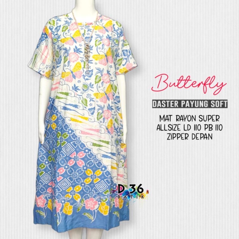 Daster Butterfly Parang Soft Batik Jumbo Rayon Santung Santai Home Dress Casual Baju Tidur Premium Piyama