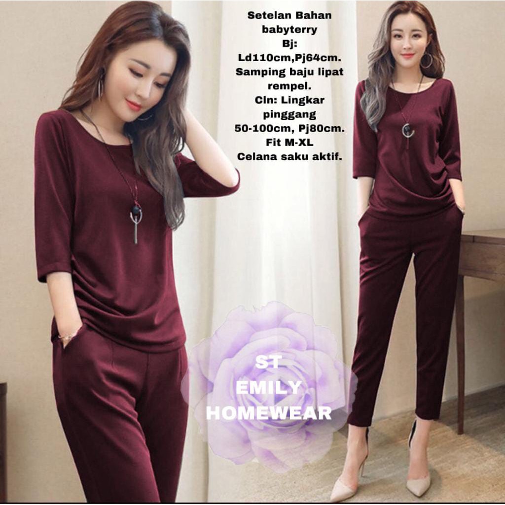 INDOBEST SETELAN EMIL WANITA /SET PAKAIAN KOREA / CASUAL LENGAN PANJANG