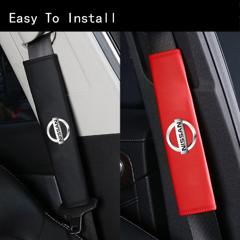 Car Seat Belt Cover Universal Leather Car Safety Belt Auto Shoulder Protector Strap Pad Cushion Cover For Nissan Almera Grand Livina Sentra Navara Frontier Latio X-Trail Serena NV200 NV350