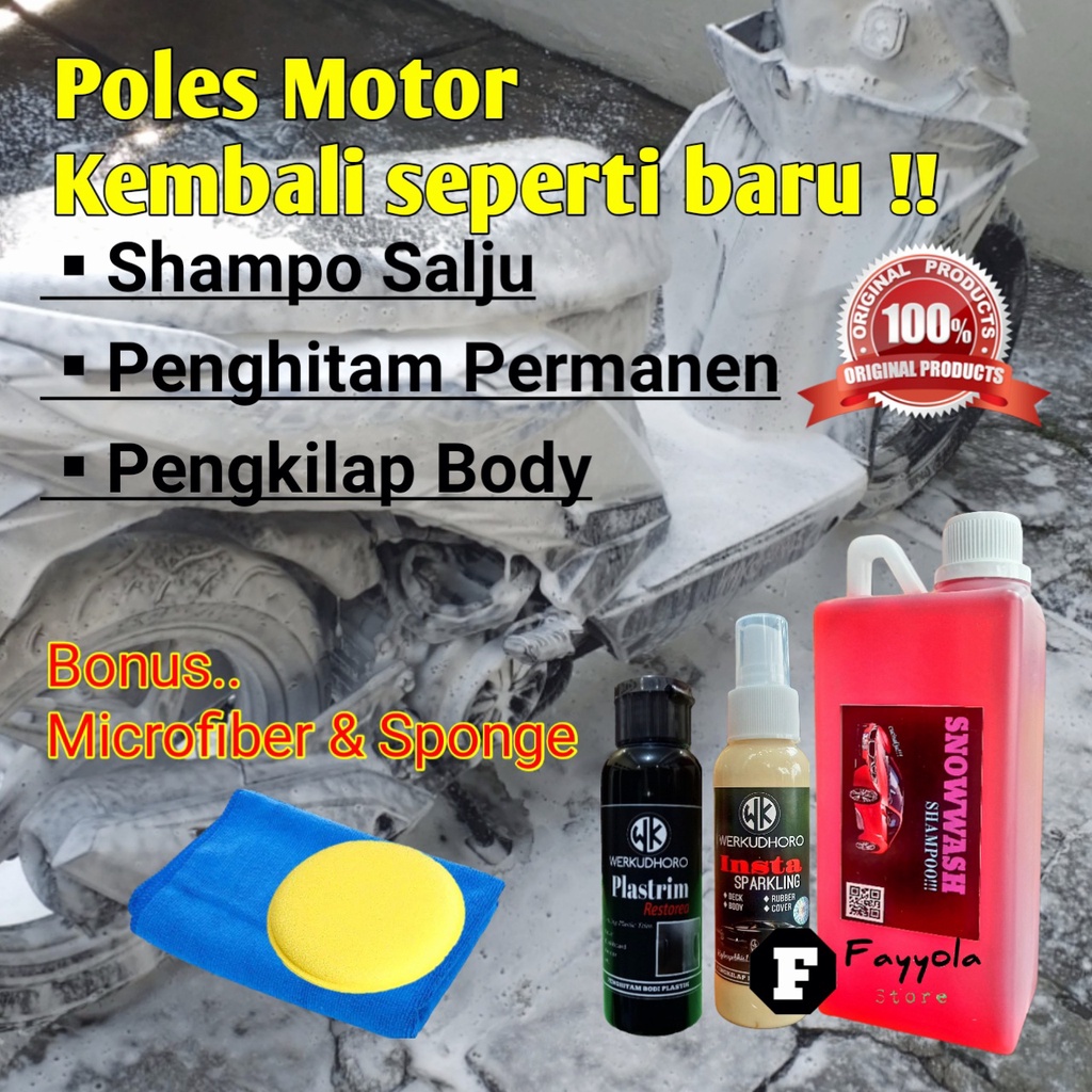 Paket 3 / Shampo Mobil / Penghitam Motor Permanen / Pengkilap Body Cat / Poles Motor dan Mobil bonus Microfiber