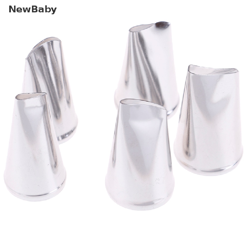 Newbaby 5pcs Spuit Piping Bahan Metal Bentuk Bunga Mawar Untuk Dekorasi Kue