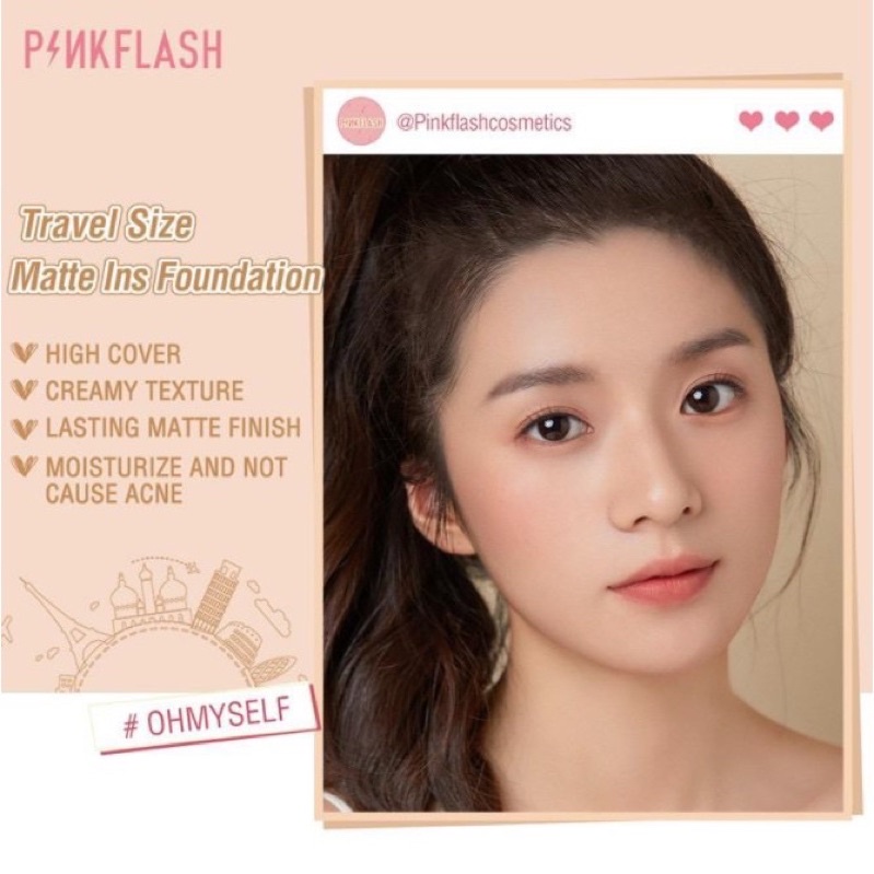 ✨NAGIHI✨ PINKFLASH Foundation Cream Matte Full Cover Pouch Tahan Air