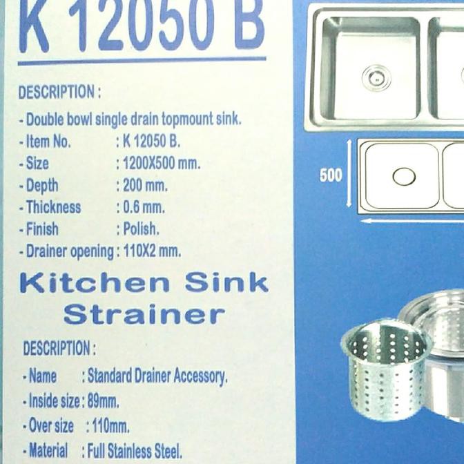 Kitchen Sink Kossai K12050B, bak cuci piring 2 lubang dalam stainless