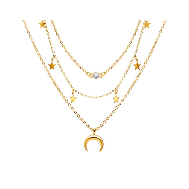 LRC Kalung Fashion Fashion Gold Coloren Locking Star And Moon Pendant P25100