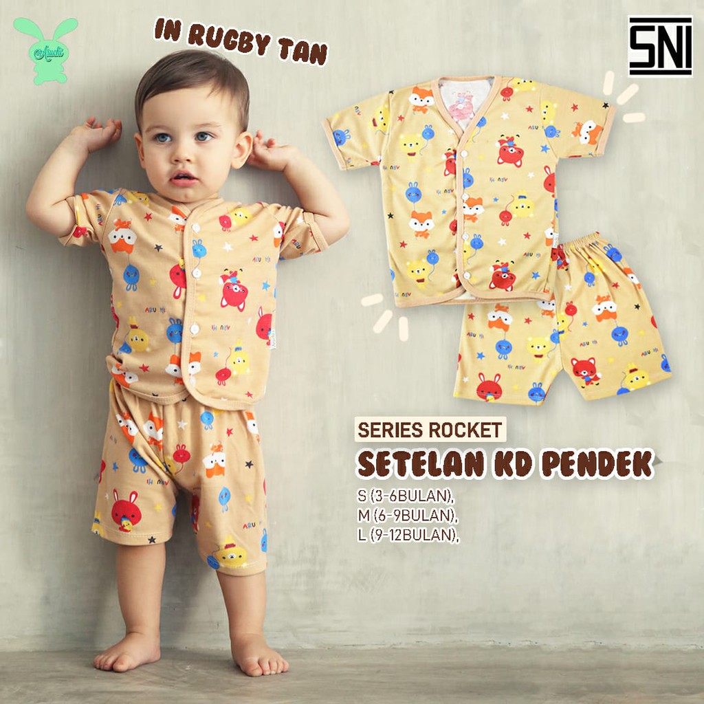 1Pcs Setelan Pendek Bayi Aruchi Motif Rocket SML,XL,XXL bahan Cotton Lembut CBKS