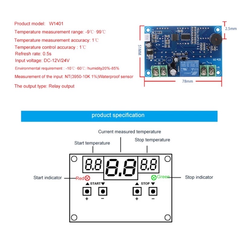 XH-W1401 RELAY SWITCH DIGITAL CONTROLLER PENGATUR SUHU OTOMATIS