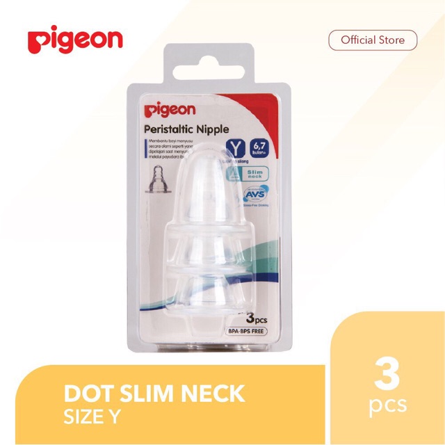 PIGEON Slim Neck Nipple Isi 3 Pcs / Dot Bayi Dot Silicon S M L Y-Cut