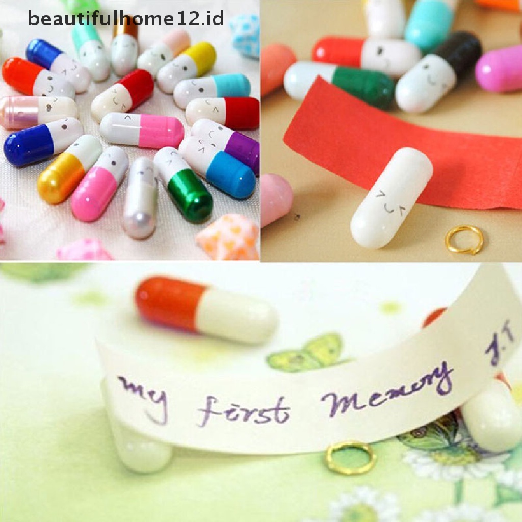 【beautifulhome12.id】 50 Pcs Message in a Bottle Capsule Letter Cute Love Friendship Half Color Pills .