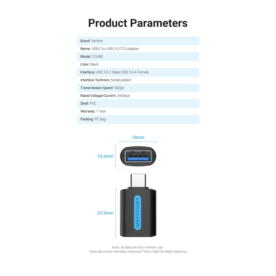 Vention Adapter OTG USB Type C to USB 3.0 Female CDU