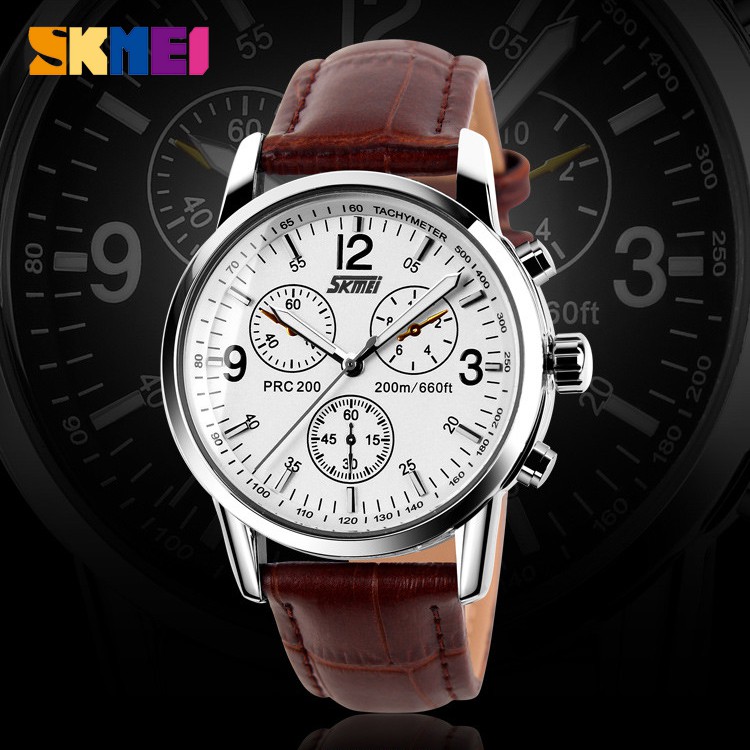 SKMEI 9070L Jam Tangan Pria Analog Tali Kulit WATCHKITE WKOS