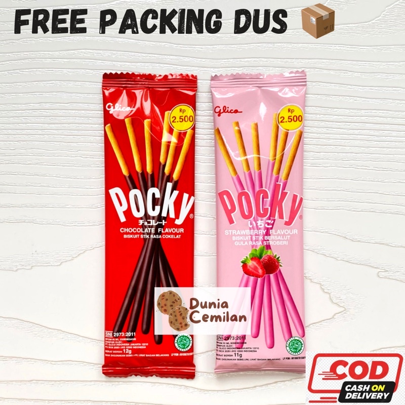 [TERMURAH!!] Glico Pocky Sachet Single 12gr SATUAN - Biskuit Stik Coklat/Strawberry