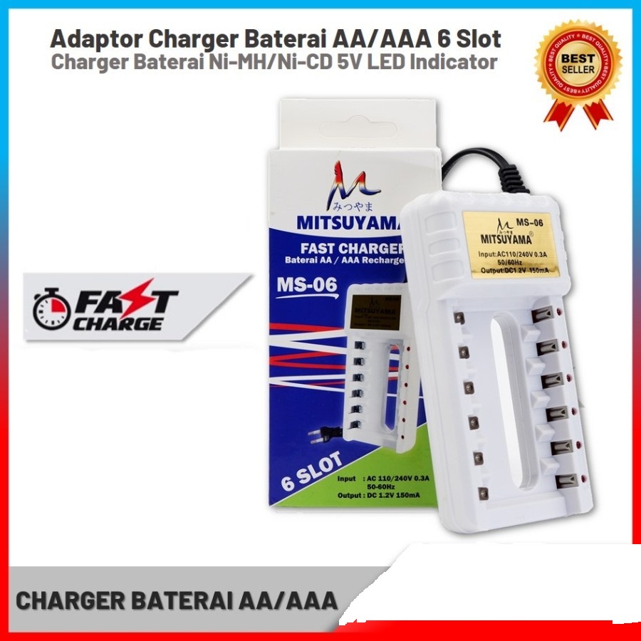 CHARGER BATERAI AA AAA 6 SLOT MITSUYAMA MS-06 CAS BATERAI AA AAA