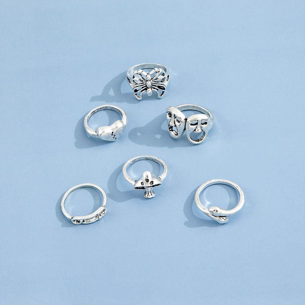 Mxbeauty Cincin Pembukaan Wanita Elegan Vintage Hati Kupu-Kupu Bintang Untuk Pria Knuckles Rings Set