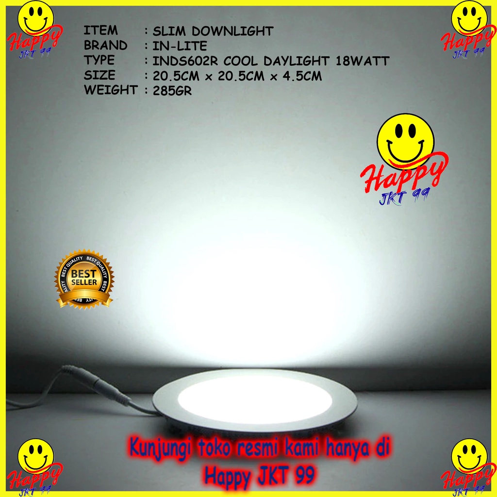 INLITE DOWNLIGHT PANEL SLIM LED INBOW 18W BULAT INDS602R PUTIH 6500K