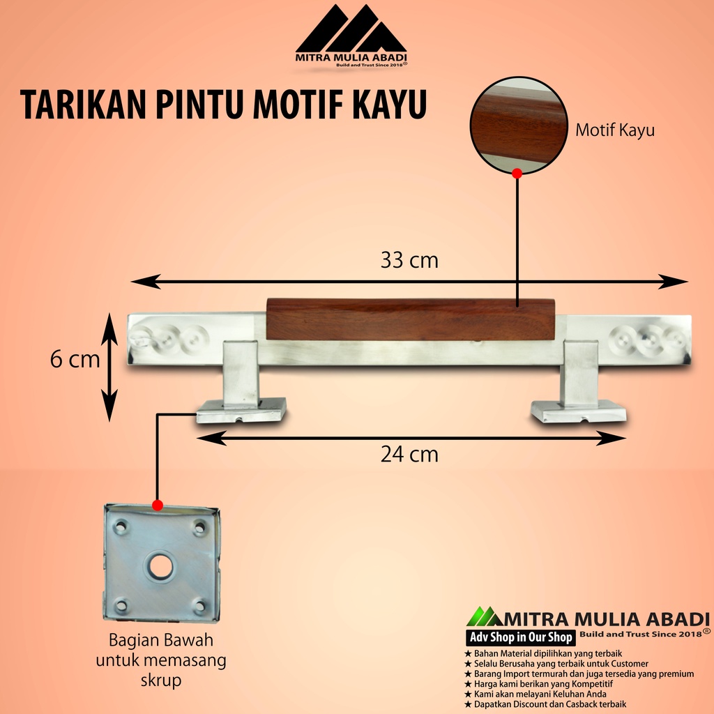 Pull Handle Bentuk Perahu Pintu Rumah Motif Kayu | Gagang Pintu 32 cm