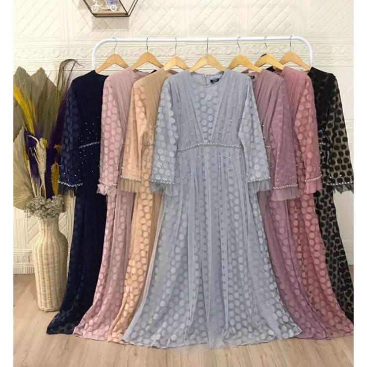 Maxi Gamis Pesta / Gamis Polkadot / Dress Brukat Tile / Gamis Brukat Kondangan / Gamis Brukat Busui 