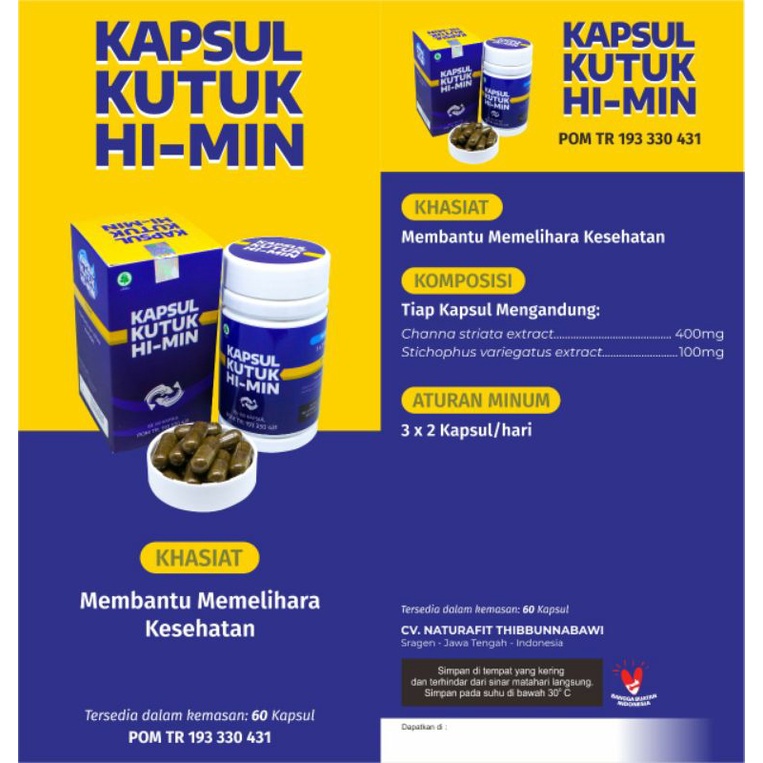 KAPSUL KUTUK HI-MIN EKSTRAK IKAN GABUS ALBUMIN OBAT PENGERING LUKA PASCA OPERASI HERBAL ALAMI (BK)