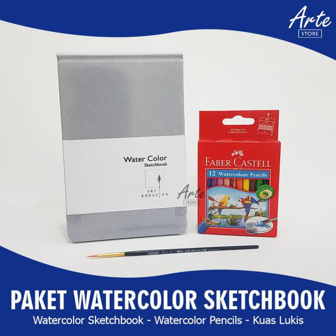 

(PERALATAN MENGGAMBAR) PAKET SKETCH BOOK (WATERCOLOR SKETCHBOOK, PENSIL WARNA, KUAS) COD