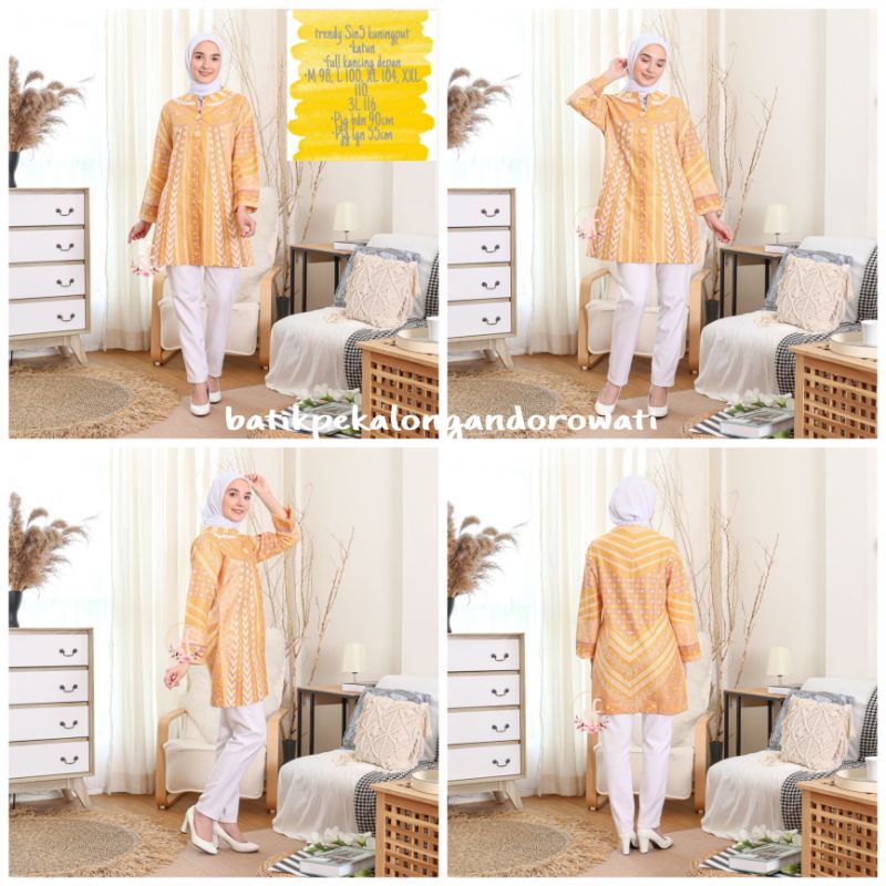 Atasan Batik Tunik Wanita Kerja Blouse Batik lengan panjang Resmi Atasan Batik Tunik Soft Pekalongan