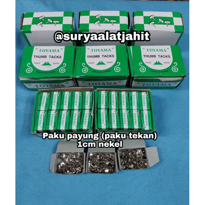 Paku payung / paku tekan / Thumb Tacks 1cm nekel =rp.1.000/50pcs