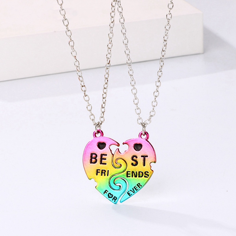 2pcs / Set Kalung Persahabatan Bentuk Hati 3 Warna Untuk Wanita