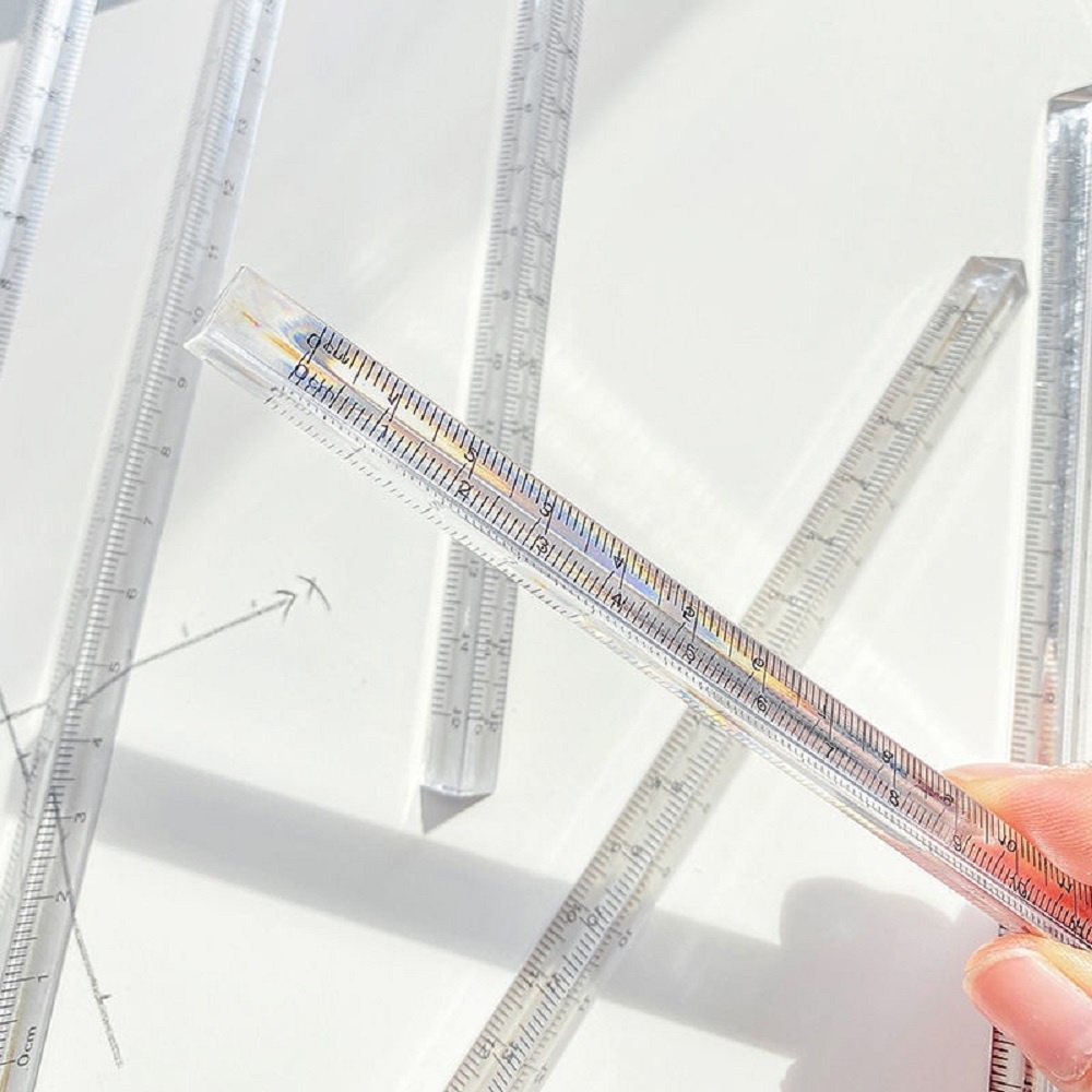 15 cm Transparan Dua sisi Skala Kristal Segitiga Penggaris Menggambar Pengukuran Mahasiswa Segitiga 3D Penggaris