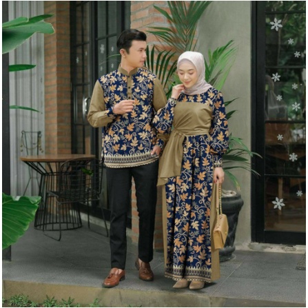 Baju Gamis Kemeja Couple Pasangan Elegan Pria Wanita Suami Istri Pesta Kondangan Lebaran Trend Kekin