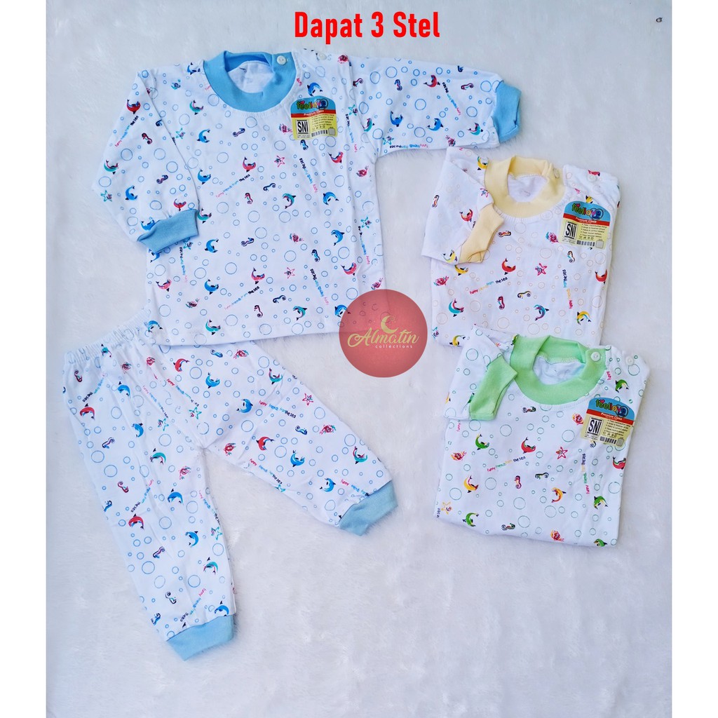 3 Stel Setelan Baju Bayi Piyama Bayi Panjang Newborn SNI / Baju Bayi Kancing Pundak