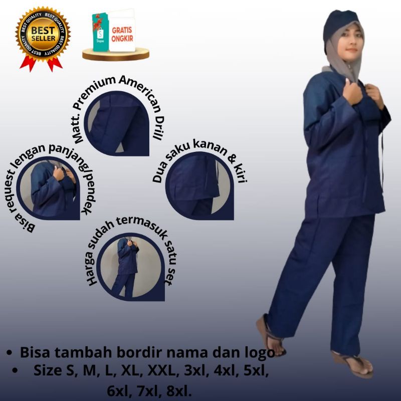 Baju ok lengan panjang jumbo/Baju ok lengan pendek jumbo  3L 4L 5L 6L 7L bahan american drill