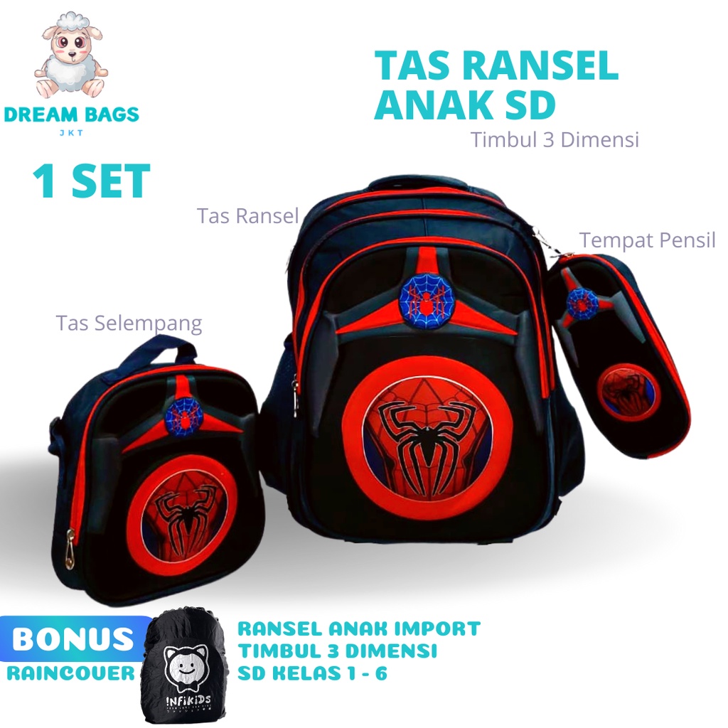 Tas Anak SD Laki Laki Import 1 SET DB-3185 Karakter