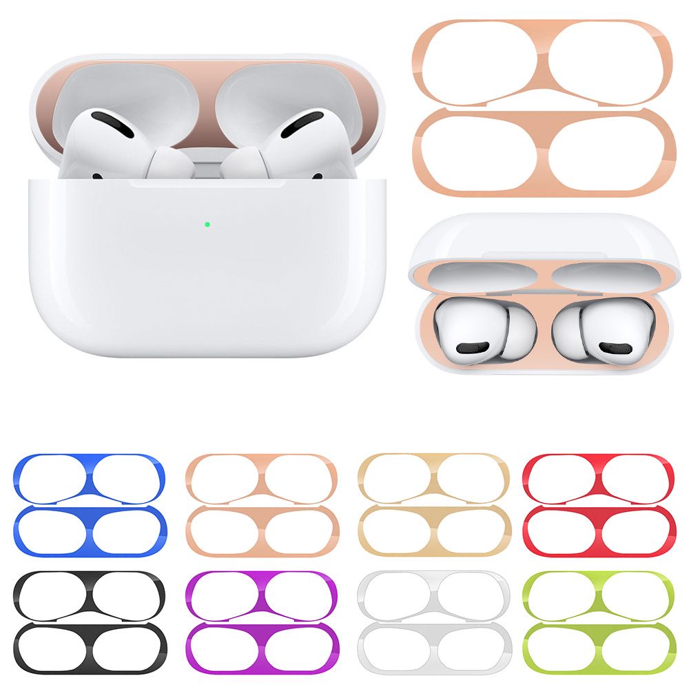 SUYOU Ultra Thin Dust Guard Skin Protector Iron Shavings For AirPods Airpod Pro Accessories Protective Cover Dust-proof Electroplate Metal Film Sticker/Multicolor