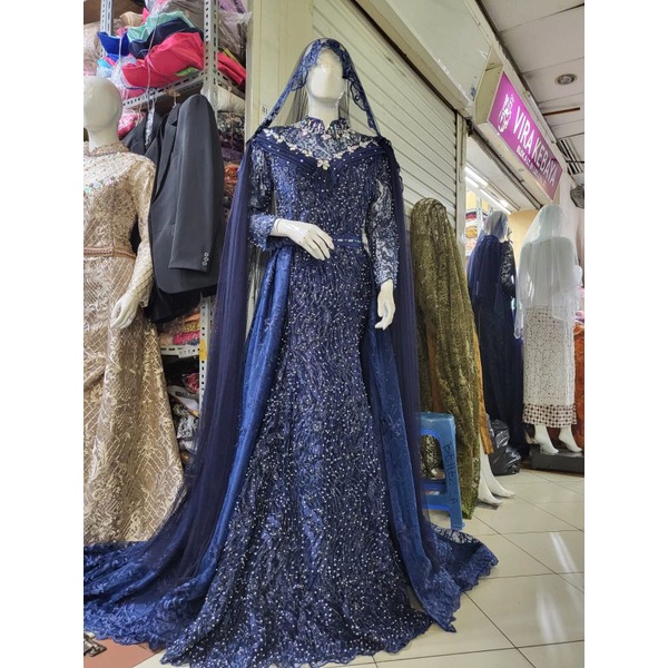 Gaun Pengantin Slim Payet Premium Navy,Putih,Ijo Sage,Silver dan Moca