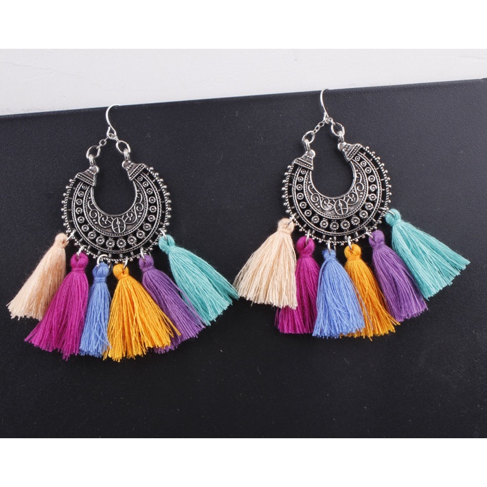 Colorful Bohemia paduan campuran warna rumbai anting-anting fashion sederhana Wanita temperamen anti