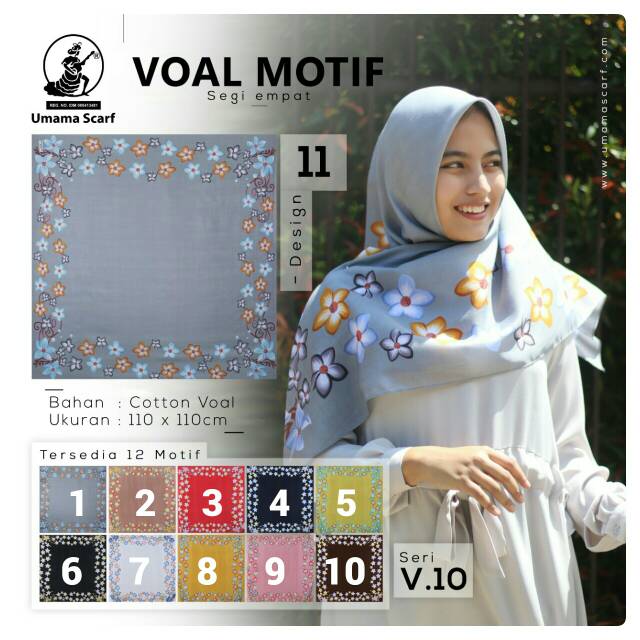 Jilbab Segi4 Motif UMAMA/Segiempat UMAMA Voal Design 11