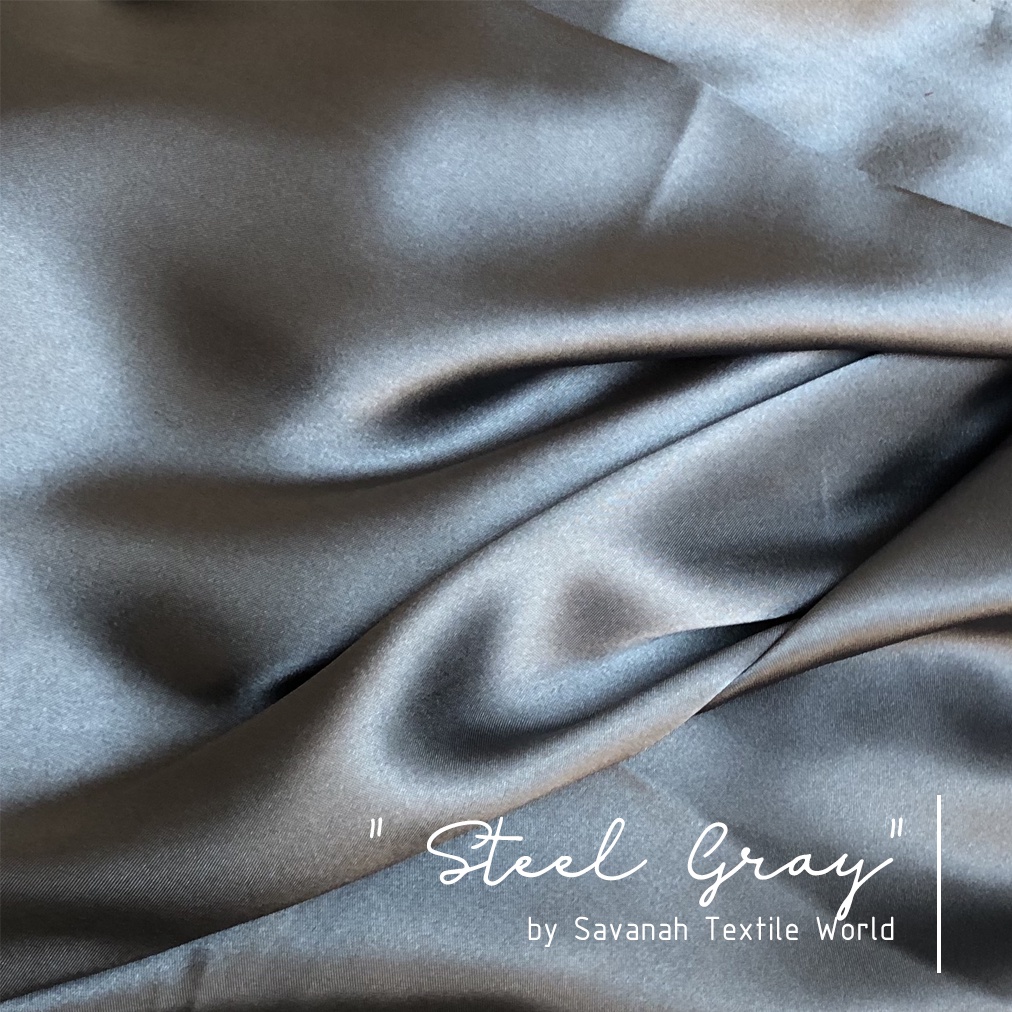 1/2 meter Kain Satin Silk Maxmara/ Sateen Sutra PREMIUM luxury-Steel Gray