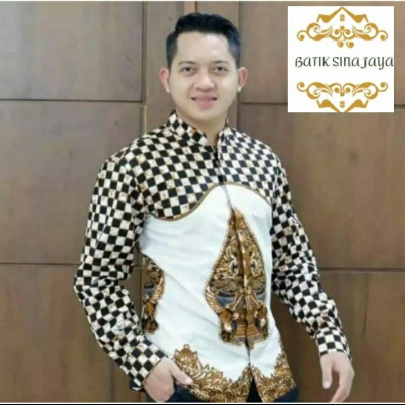 Batik Solo Pria Dewasa Baju Koko Gunungan Putih Sogan