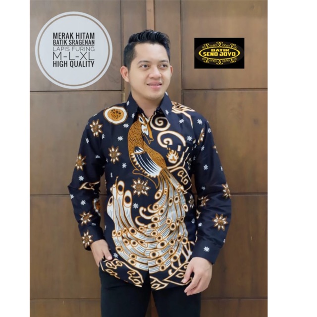 Kemeja Batik MERAK HITAM FULL FURING Katun Halus Ori Solo