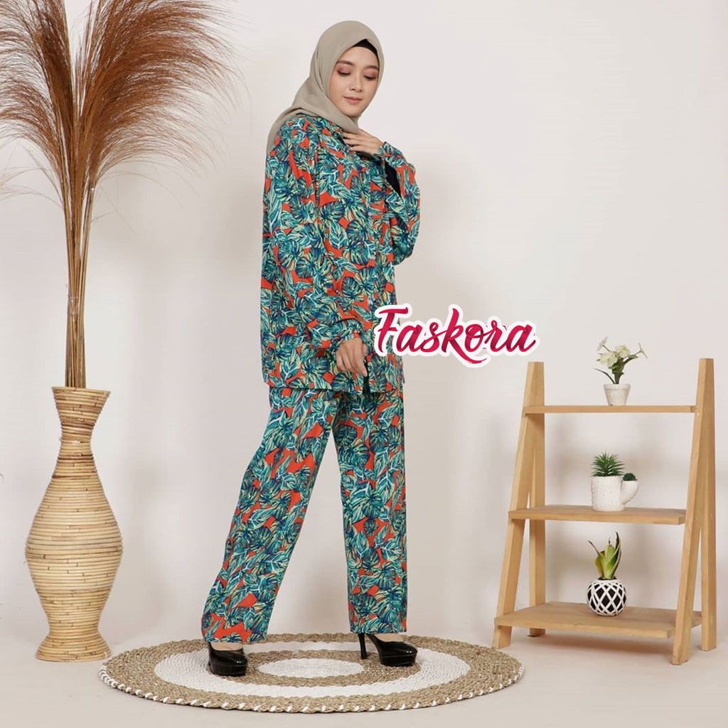 One Set Wanita Busui Panjang Daun Kelapa - Setelan Jumbo Rayon Wanita Kekinian - Pajamas Tiedye Set