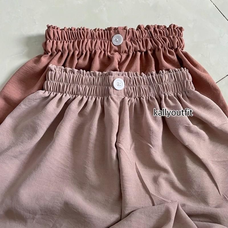 Celana Kulot Crinkle Airflow Kancing Variasi/Celana Wanita