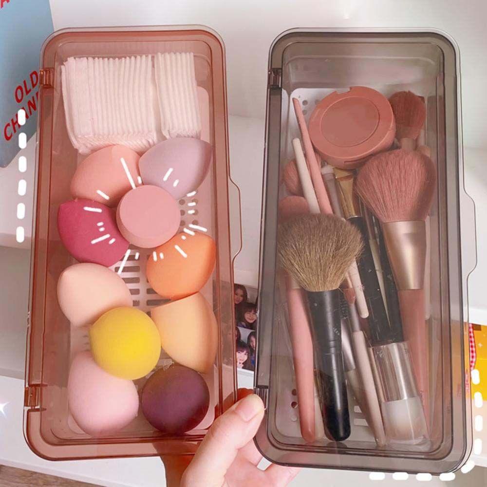 Lanfy Organizer Kosmetik Plastik Transparan Portable Kecantikan Telur Persegi Panjang Kapasitas Besar Dengan Tutup