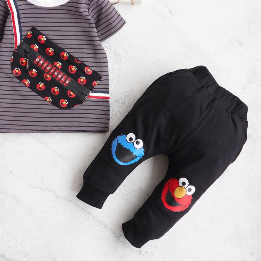 ➬ SaintQueen Motif Kantong Garis Elmo / Setelan Baju Bayi 0 - 2,5 tahun / Baju Anak Laki-Laki ➽