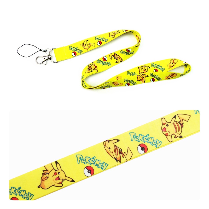 Kartun Pikachu 3D Gantungan Kunci Dengan Pemegang Kartu Leher Lanyard 3 In 1 Nama Sekolah Tag Bus Kartu Kunci Tali Telepon