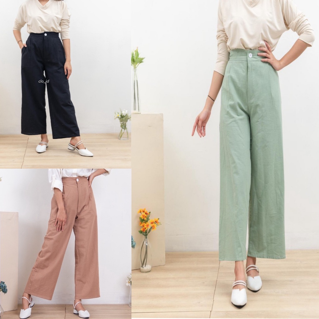 Kulot Linen Highwaist SIZE (M L XL XXL) BB 40-75KG - Cullote Pants | Wide Leg Cullotes | Celana Kulot Wanita