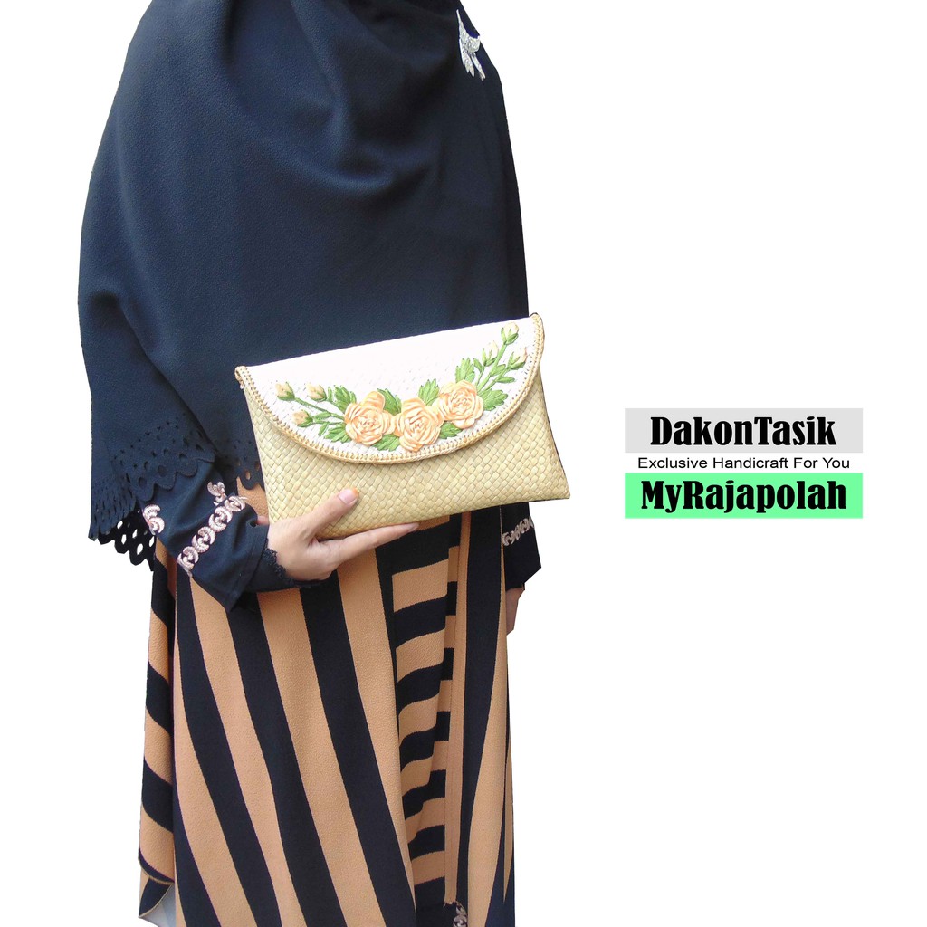 Clutch sulam motif bunga cantik / clutch pesta / clutch anyaman pandan  / cluth sulam etnik