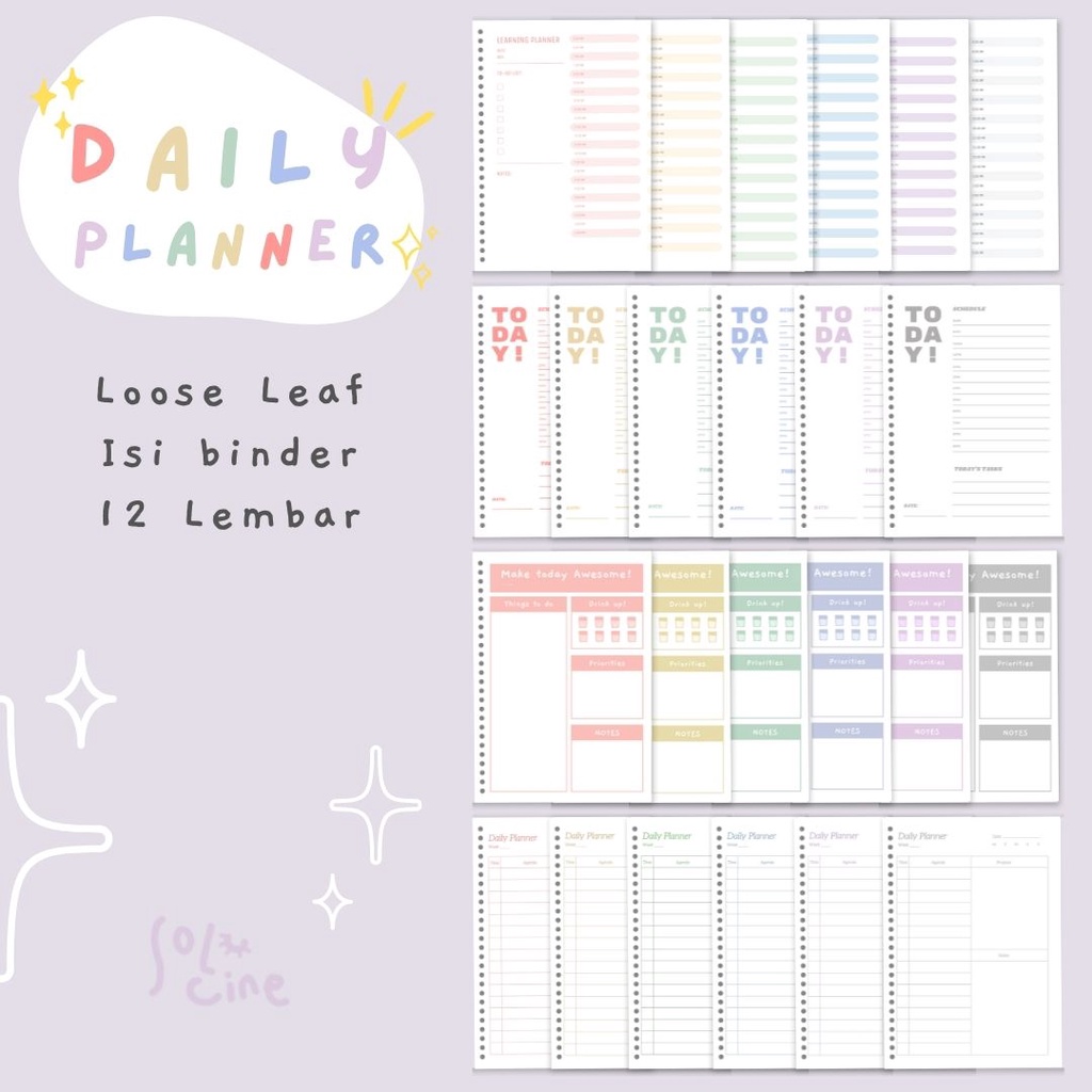

Loose Leaf / Isi Binder Solucine - Daily Planner -12 Lembar - A5 / B5