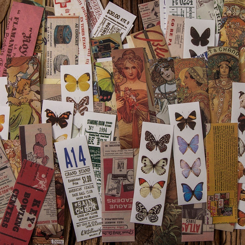 Journamm 50pcs/pack Vintage Material Stickers Mini Book Scrapbooking Junk Journal Creative Stationery DIY Decoration Stickers-1