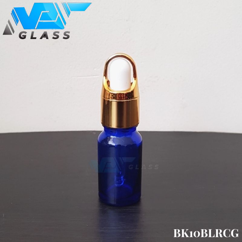 botol kaca pipet 10ml tebal biru ring gold