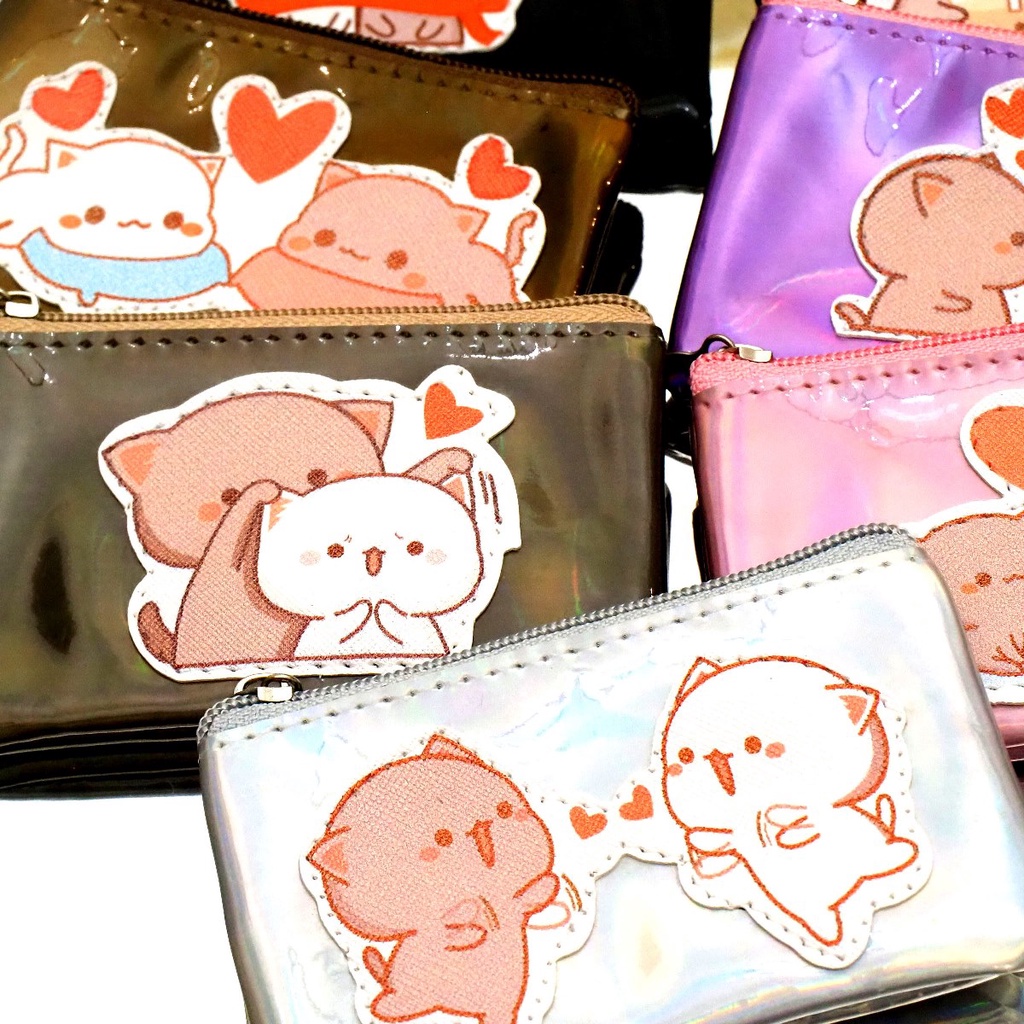 Dompet Koin Mini HOLOGRAM TEBAL HIGH QUALITY Cat In Love Tempat Uang Pouch Kantong Kartu