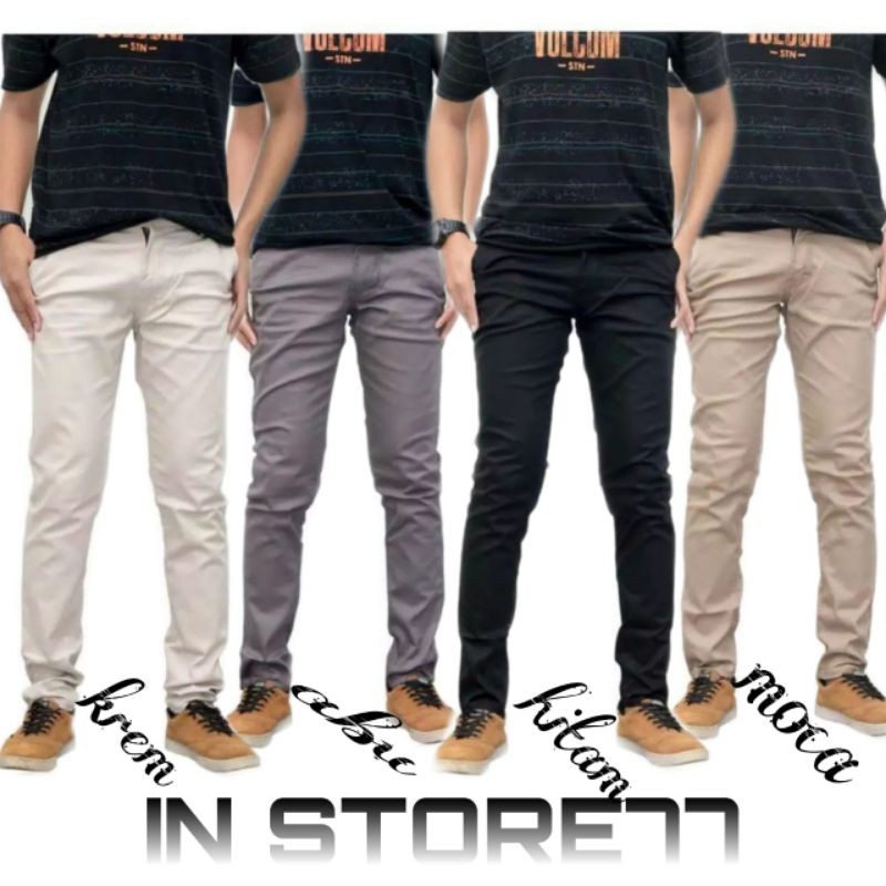 CELANA CHINO Panjang pria Slimfit KERJAHARIAN Santai Casual Formal Hitam