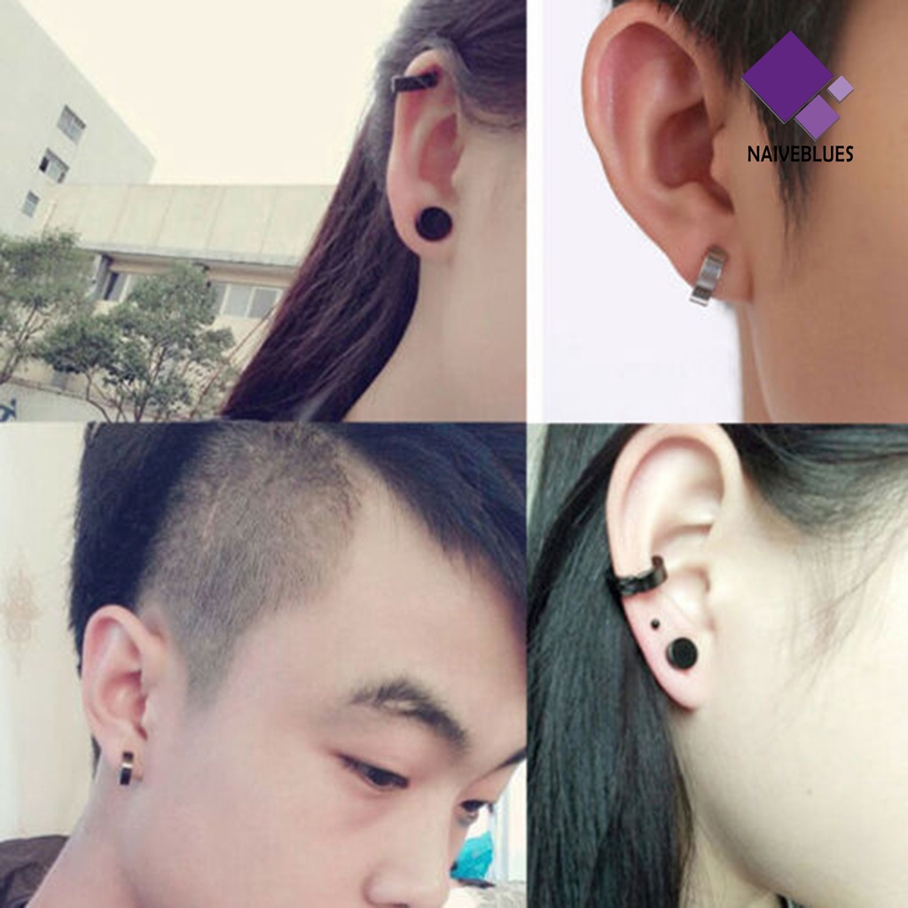 1pc Anting Klip Tanpa Tindik Bentuk Bulat Bahan Titanium Steel Untuk Pria